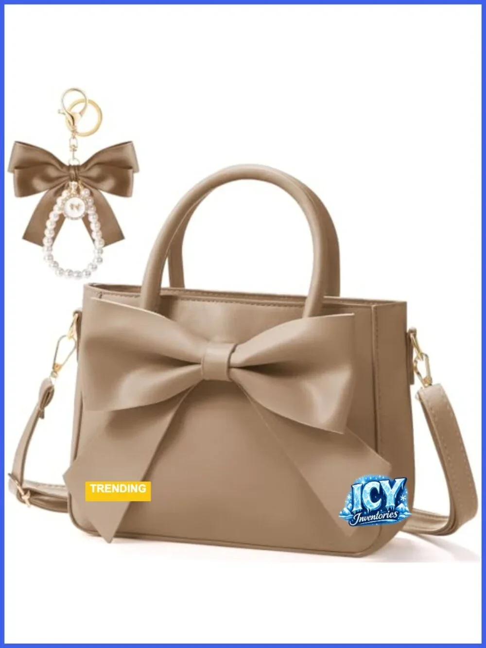 Leather Crossbody Bag with Bow Pendant Adjustable Strap Purse Women Gift